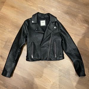 A&F black leather jacket size small
